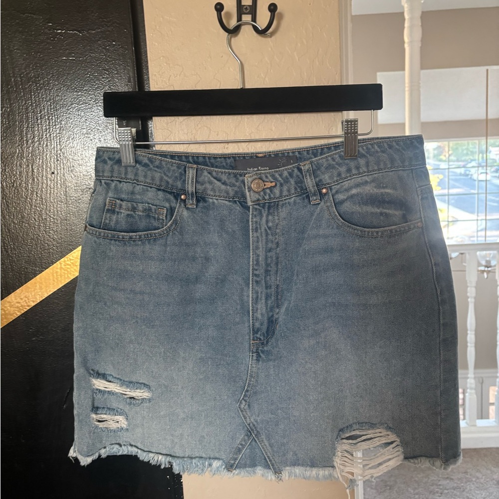(Indigo Rising) Denim Blue Distressed Skirt